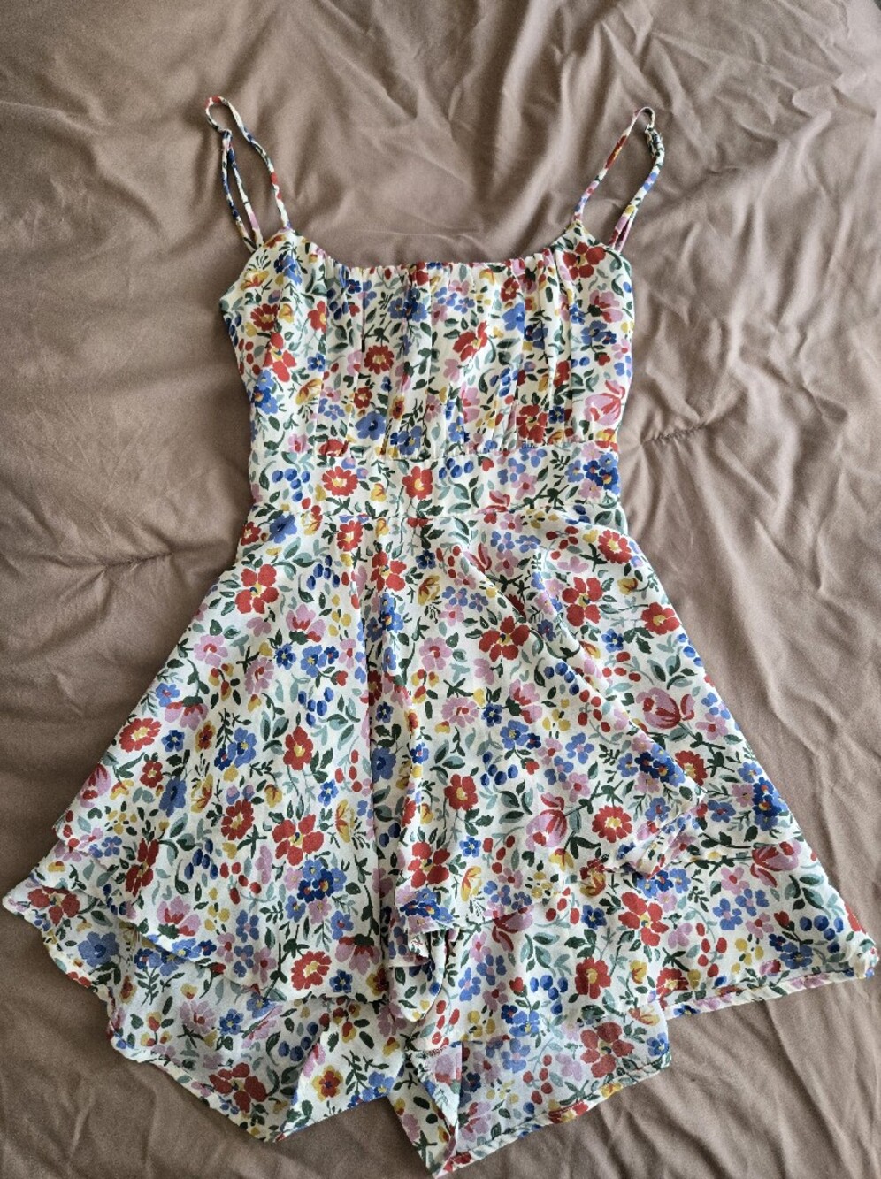 Floral Summer Romper in White with Multi-Color Bloom
